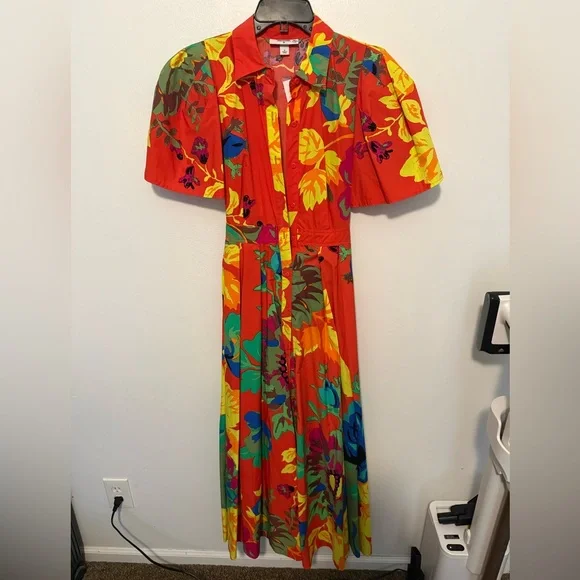 Christopher John Rogers Orange Floral Midi Dress - Picture 4 of 9